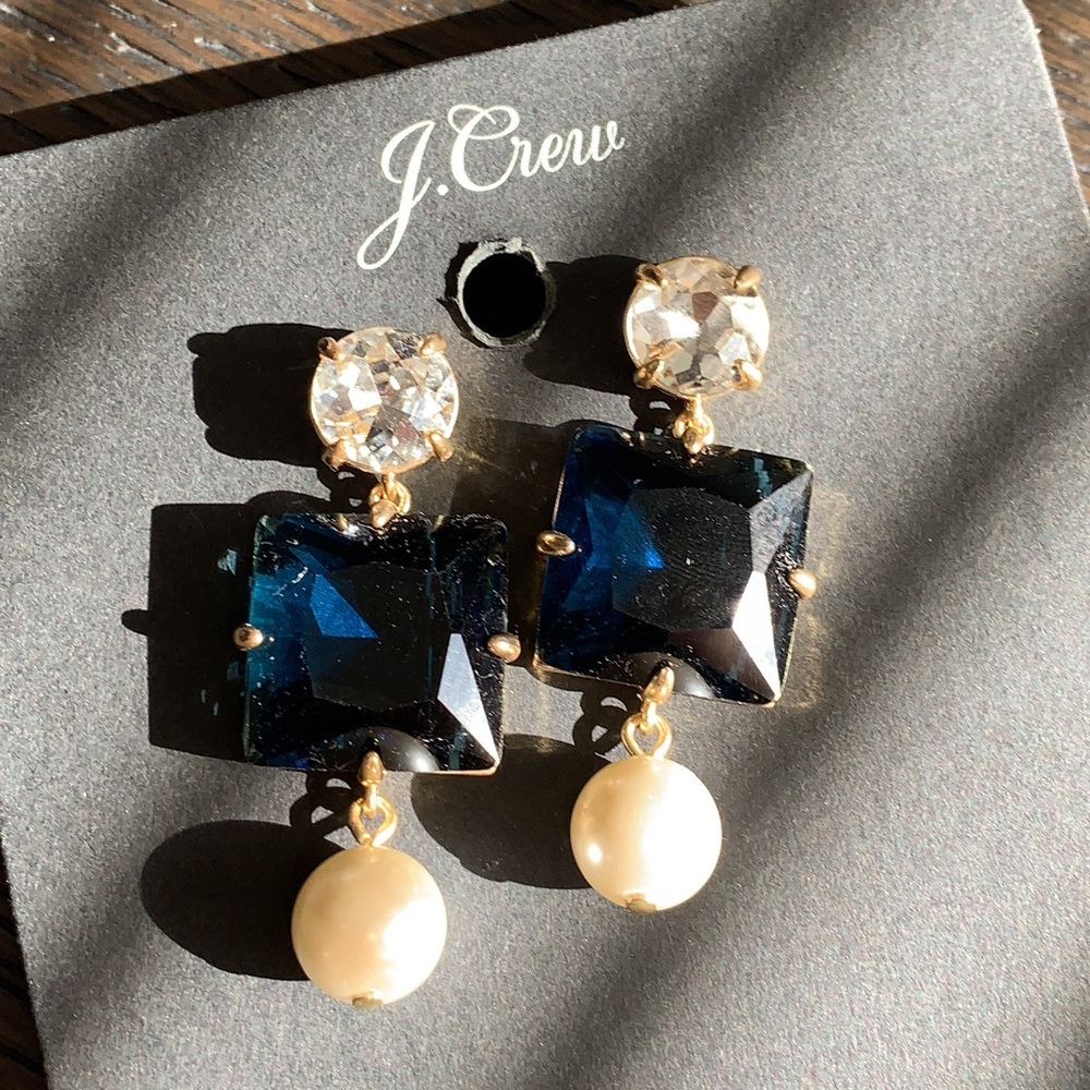 💎J.Crew Square Gem and Pearl Drop Earrings NWT💎